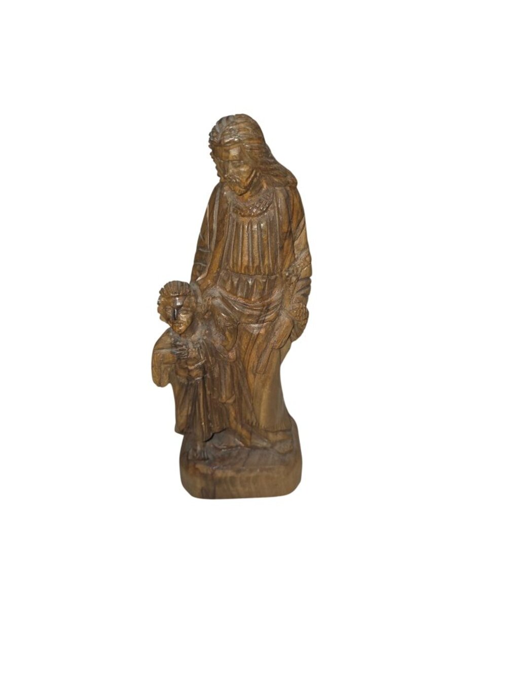 Vintage Hand-carved Religious Sculpture Saint Joseph Holding Child Crafted Olive